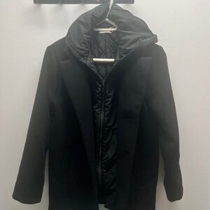 Mango Black Pea Coat with Quilted Lining
